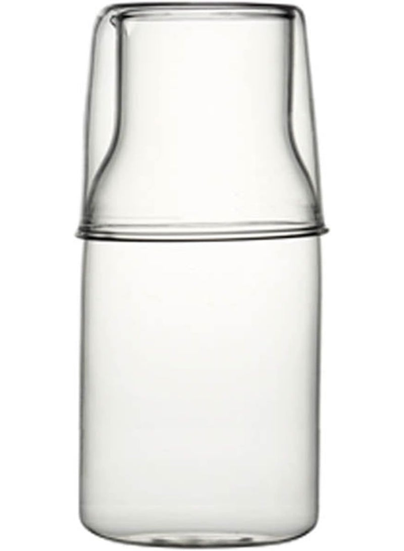 Bedside Glass Water Carafe Set with Cup, Glass Carafe with Lid Mouthwash Cups for Bedroom Bathroom Juice Wine Milk  (Clear) - Image 1